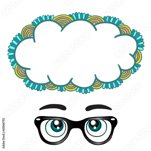Glasses with eyes dreaming concept
