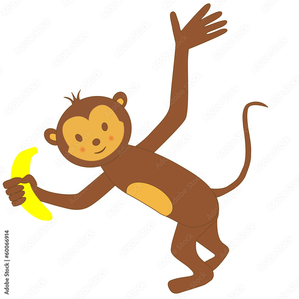 Fototapeta premium Cute monkey with banana