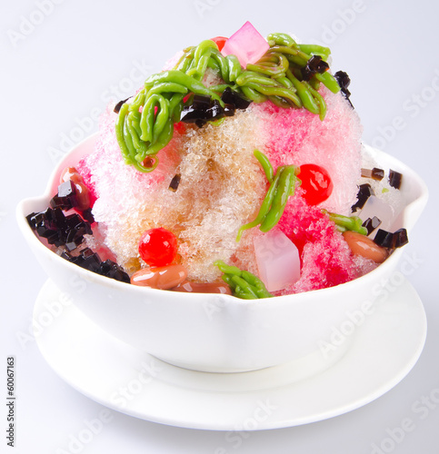 ice kacang, dessert of shaved ice with icecream
