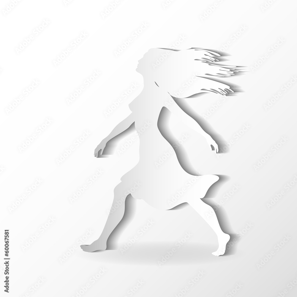 silhouettes of beautiful walking woman on the white