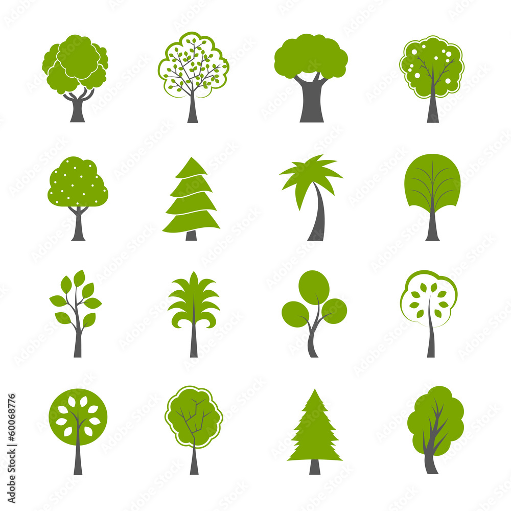 Collection of natural green trees icons set