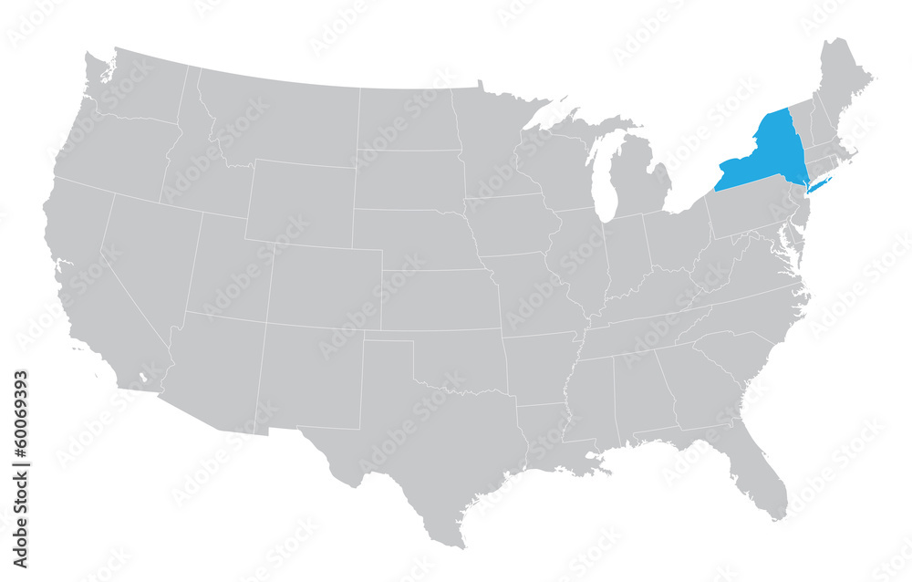 USA map with the indication of the State of New York