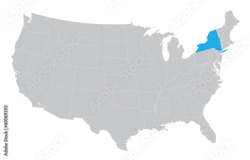 USA map with the indication of the State of New York