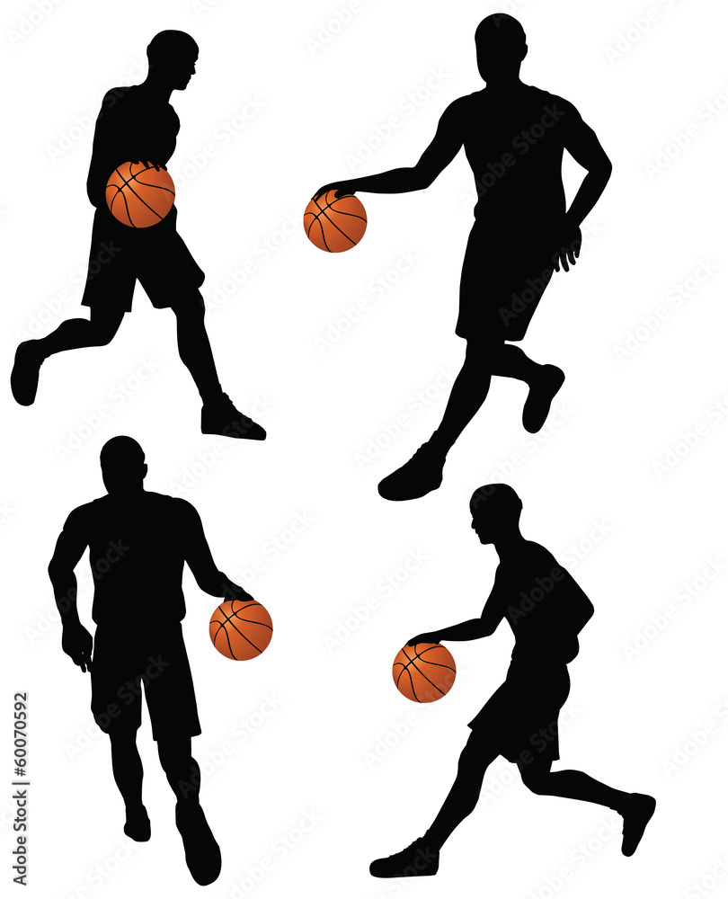 basketball players silhouette collection in dribble position