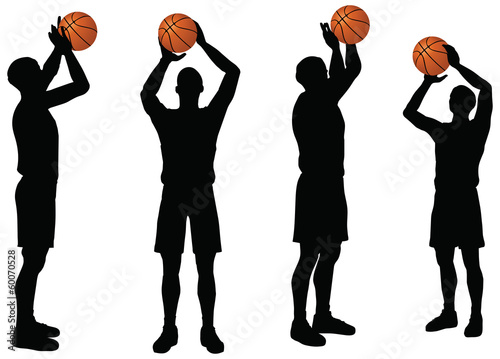 basketball players silhouette collection in free throw position