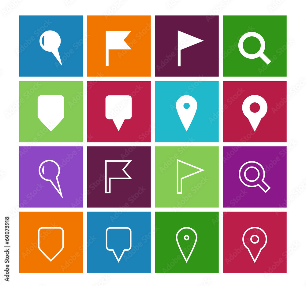 GPS and Navigation icons on color background. GPS and Navigation icons on color background.