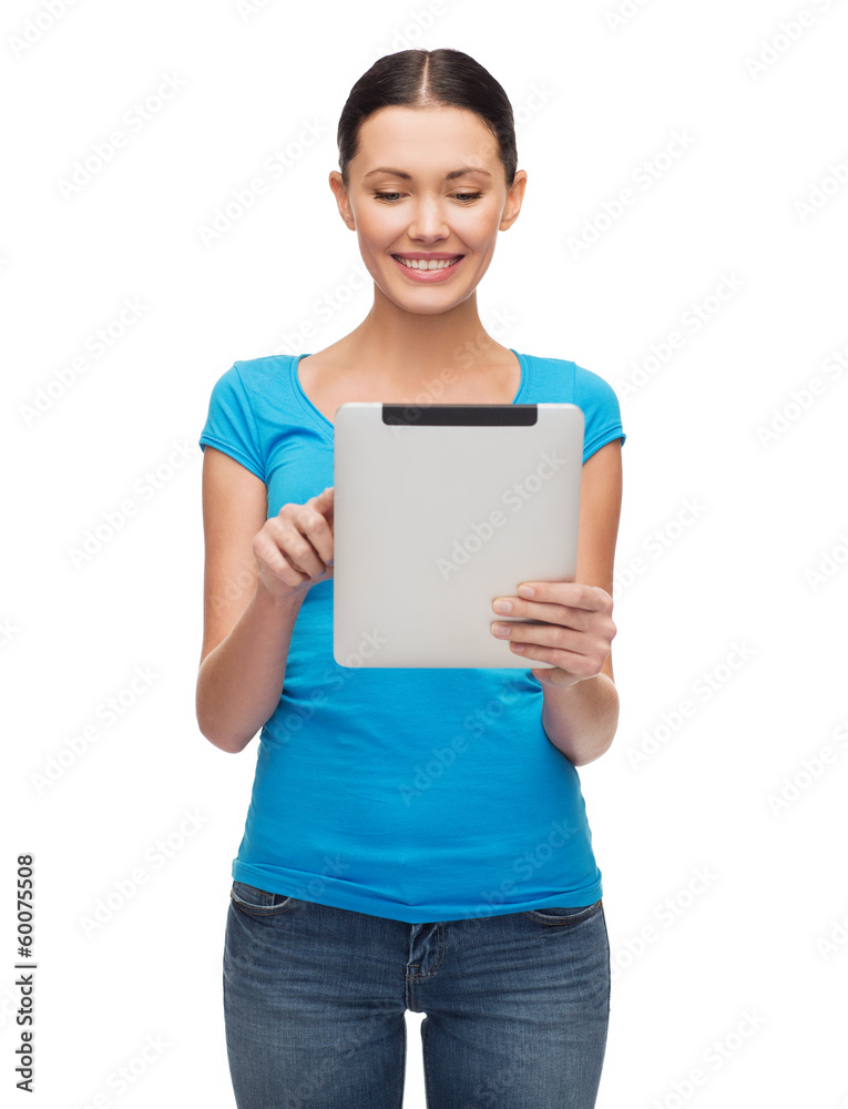 smiling girl with tablet pc computer