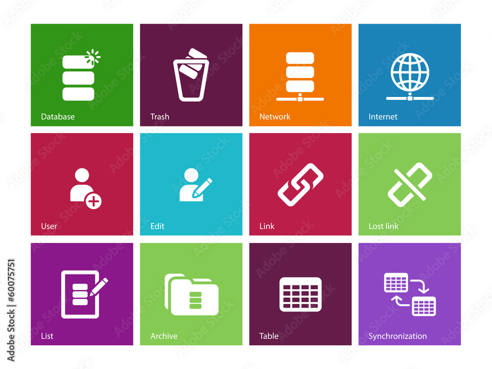 Database icons on color background. Database icons on color background.