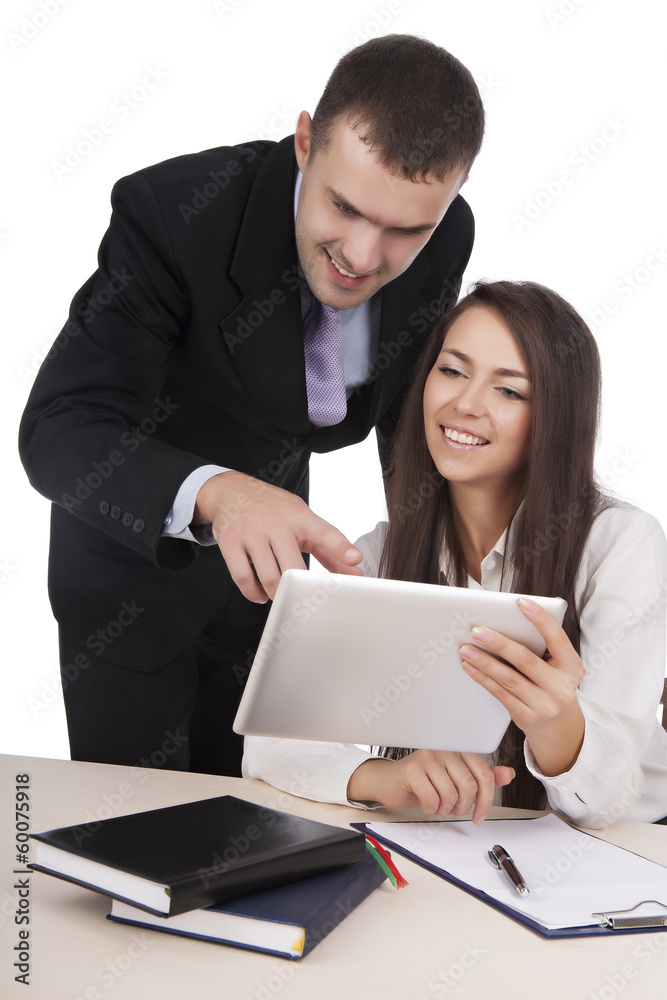 Girl and guy is interested with pad Girl and guy is interested with pad