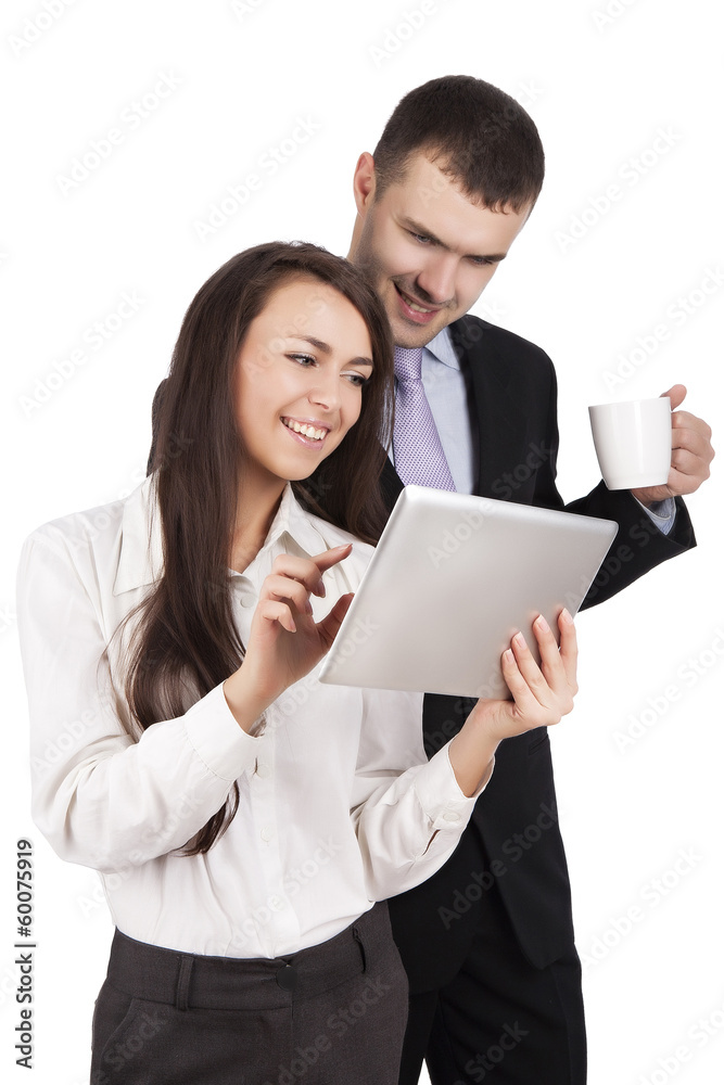 Man and woman with pad Man and woman with pad