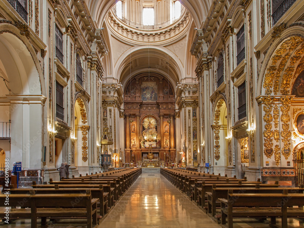 Madrid -  Nave of baroque church San Isidoro