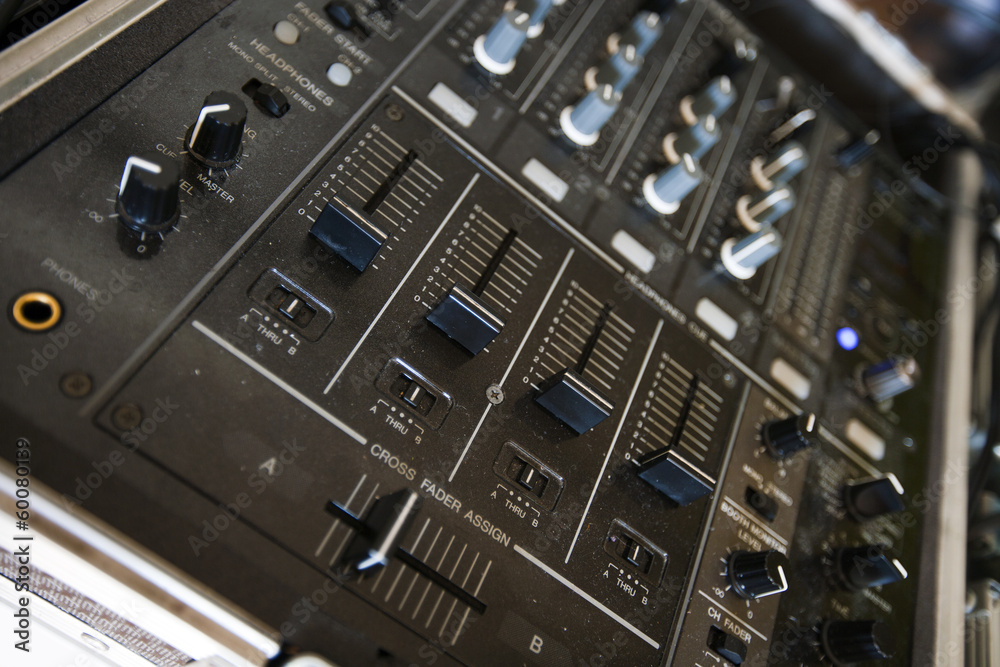 Close up of audio console