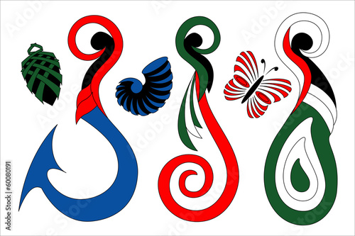 Maori Koru Color Design Hook and Mere Icons