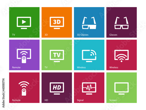 TV icons on color background. Vector illustration.