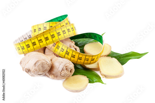 Dieting Concept, Ginger with Measuring Tape photo