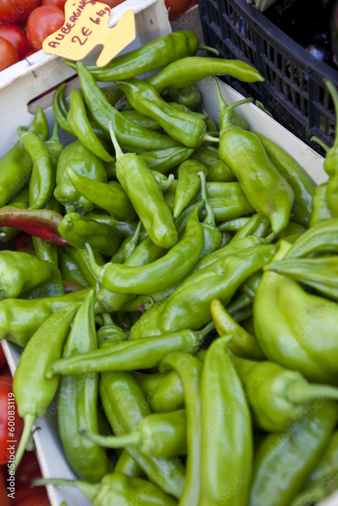 Close-up of green chili pepper in store Close-up of green chili pepper in store