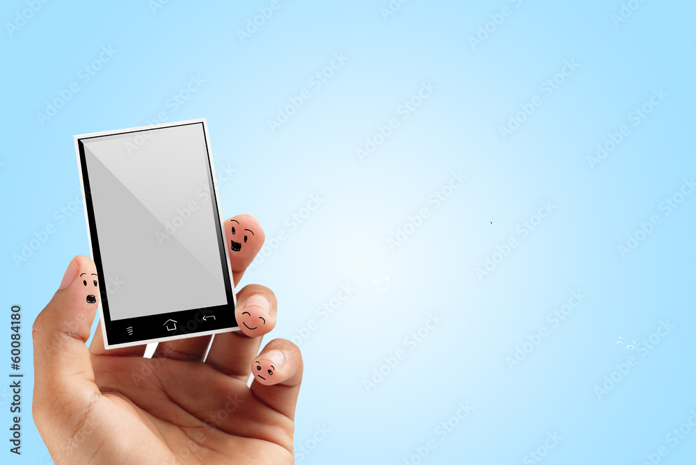 Hand playing modern mobile phone application Hand playing modern mobile phone application