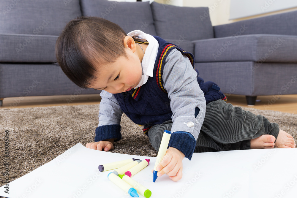 Asian baby kid drawing at home Asian baby kid drawing at home