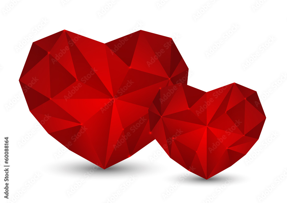 Red polygon hearts on white Red polygon hearts on white