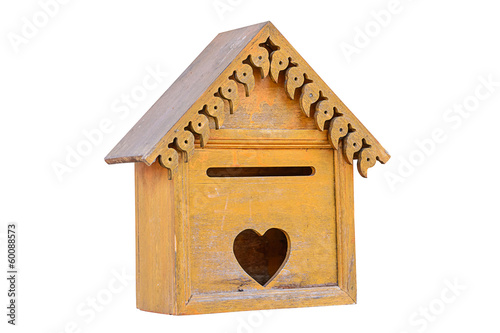 Old wooden mailbox isolated