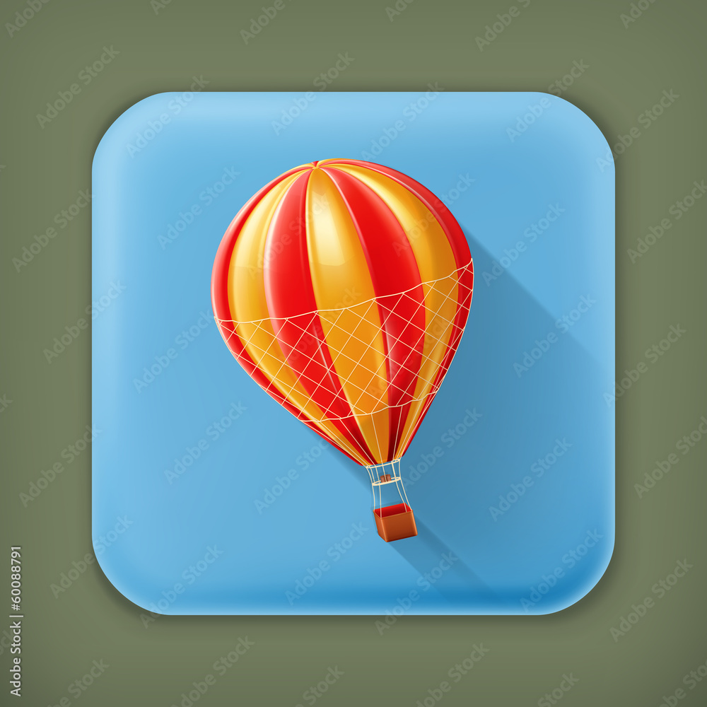 Fototapeta premium Air balloon, long shadow vector icon