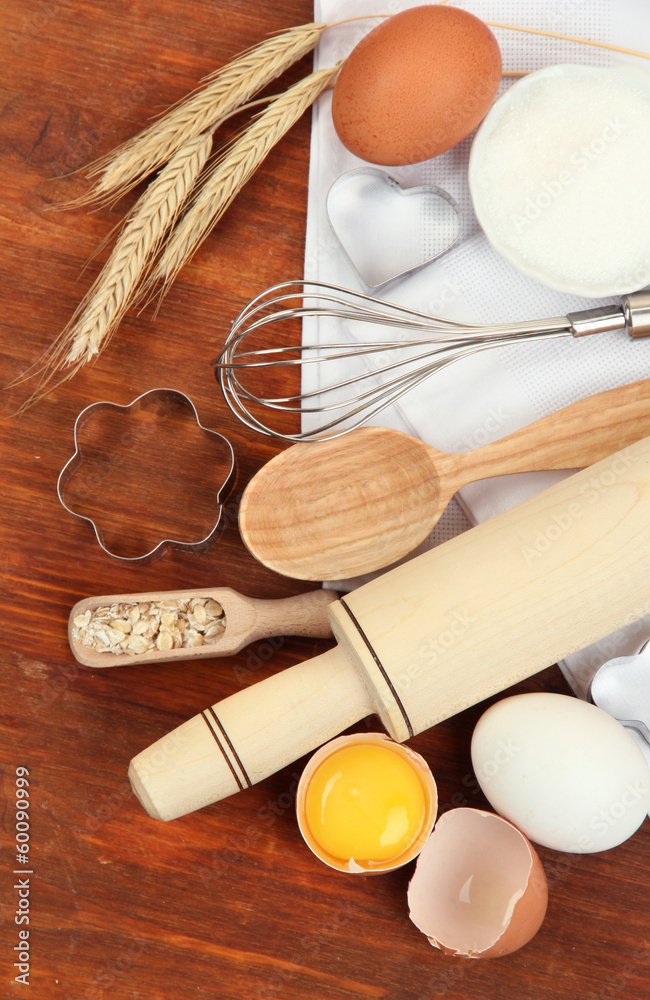 Cooking concept. Basic baking ingredients and kitchen tools Cooking concept. Basic baking ingredients and kitchen tools