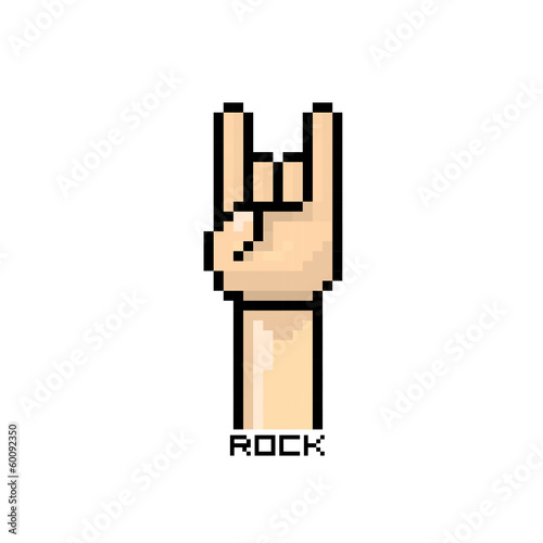 vector pixel art hand sign rock n roll music button