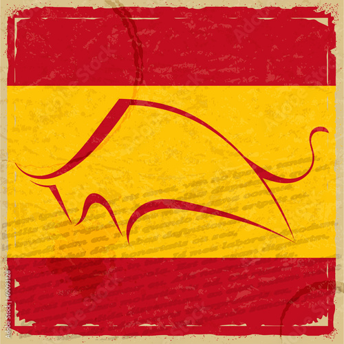 Grunge Spanish flag with the silhouette of a bull