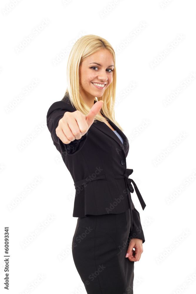 Businesswoman showing thumbs up