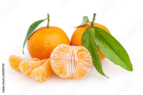 Tangerines isolated on white background with clipping path
