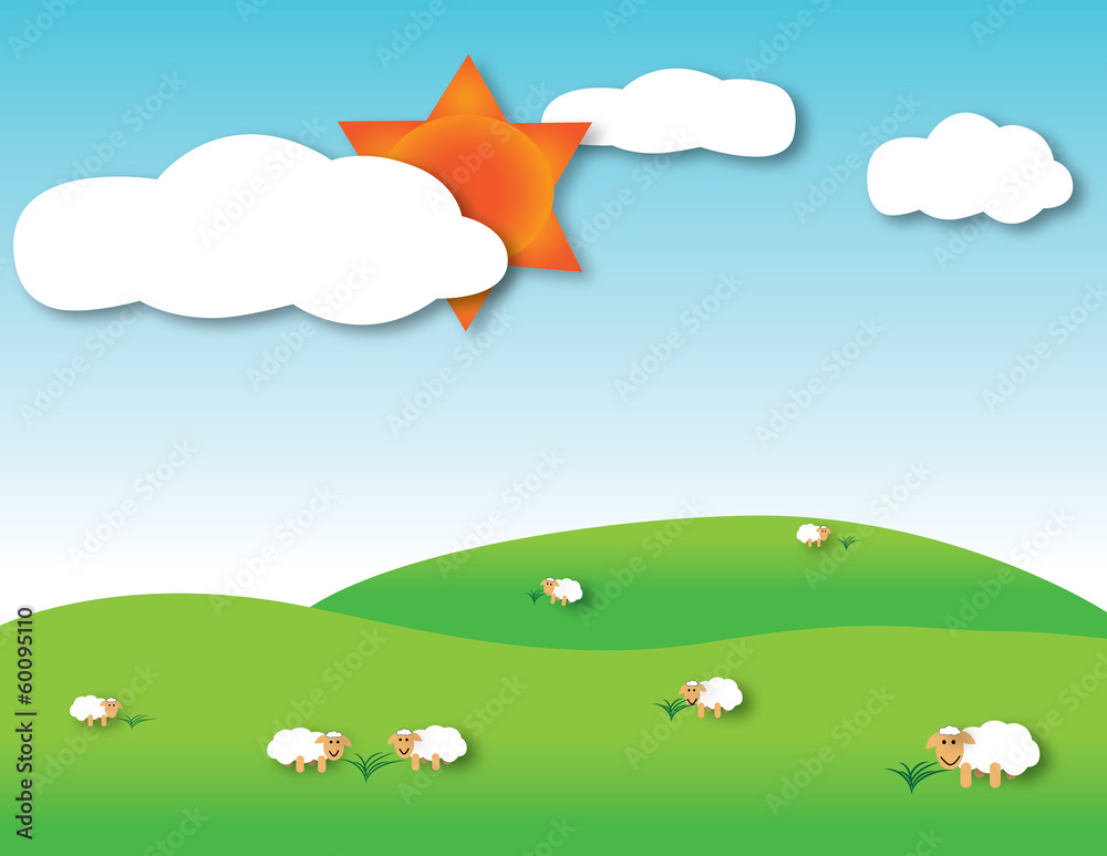 Fototapeta premium Meadow on summer with sheeps