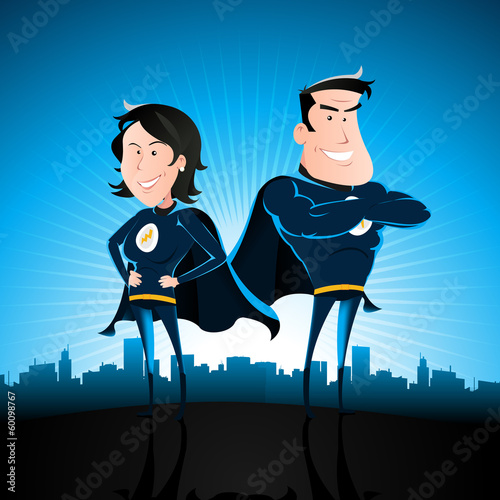 Blue Superhero Man And Woman