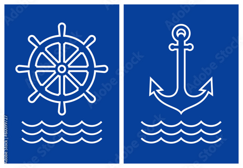 Anchor,ship steering and sea ​​wave