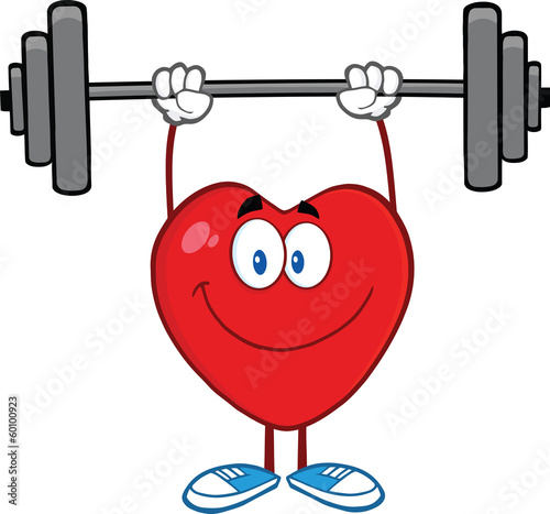 Smiling Heart Cartoon Mascot Character Lifting Weights