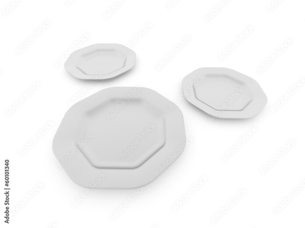 Three white plates isolated on white Three white plates isolated on white
