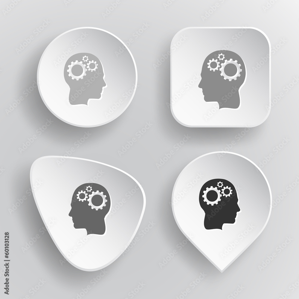 Human brain. White flat vector buttons on gray background. Human brain. White flat vector buttons on gray background.