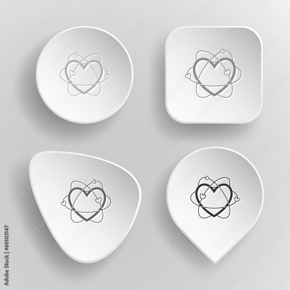 Atomic heart. White flat vector buttons on gray background. Atomic heart. White flat vector buttons on gray background.