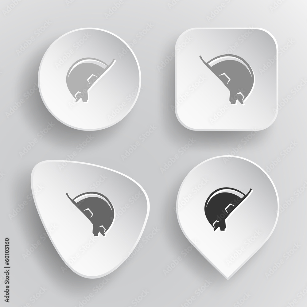 Hard hat. White flat vector buttons on gray background.