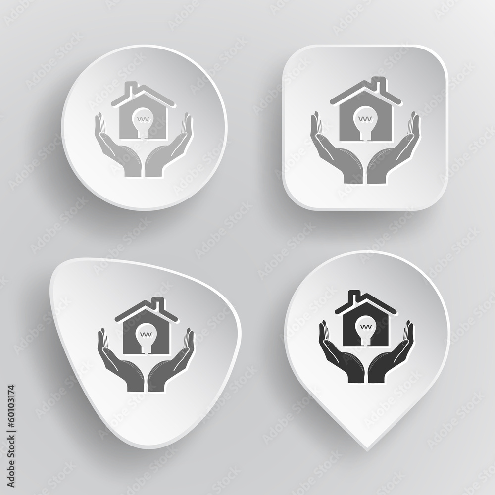 economy in hands. White flat vector buttons on gray background. economy in hands. White flat vector buttons on gray background.