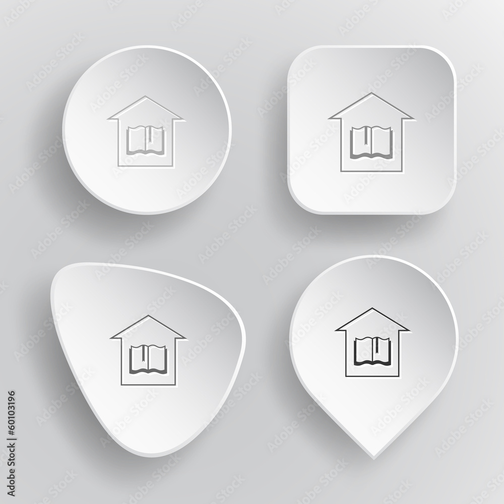 Library. White flat vector buttons on gray background.