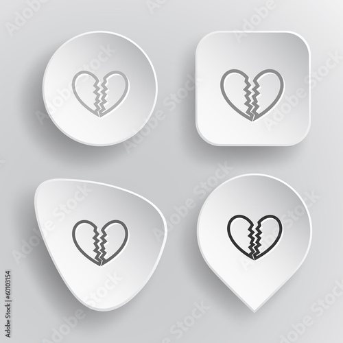 Unrequited love. White flat vector buttons on gray background.