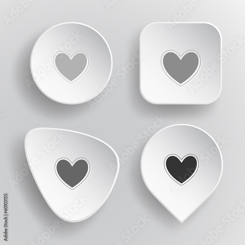 Heart. White flat vector buttons on gray background.