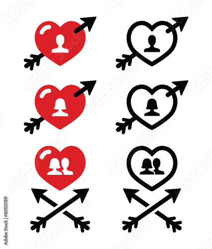 Man and woman, couples in Hearts with arrow, valentines icons photo