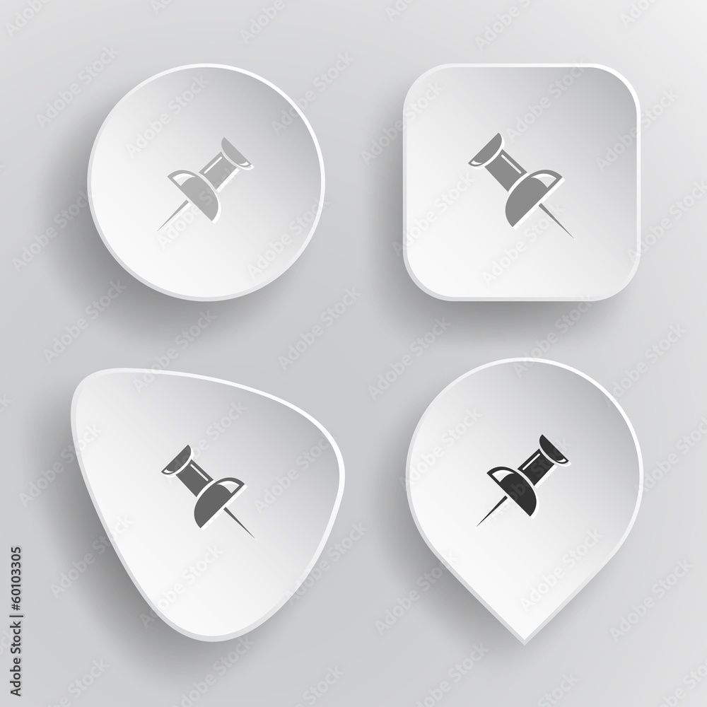 Push pin. White flat vector buttons on gray background. Push pin. White flat vector buttons on gray background.