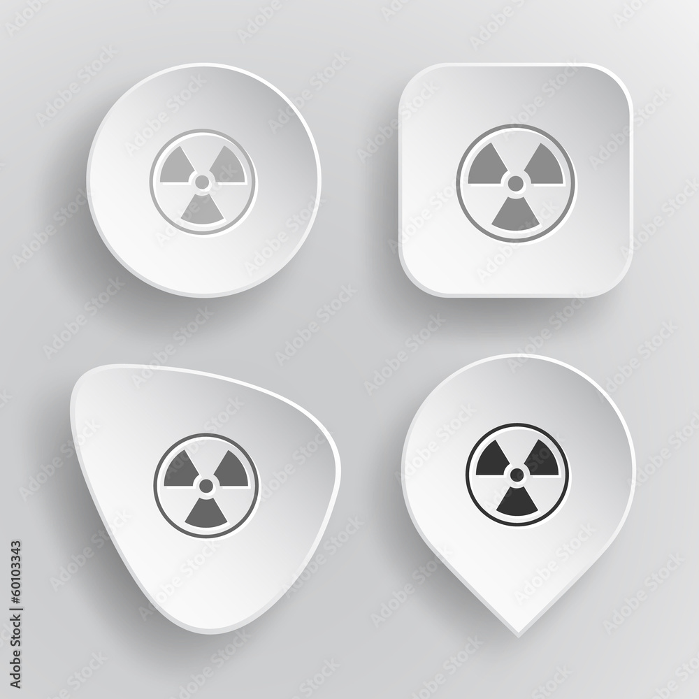 Radiation symbol. White flat vector buttons on gray background. Radiation symbol. White flat vector buttons on gray background.