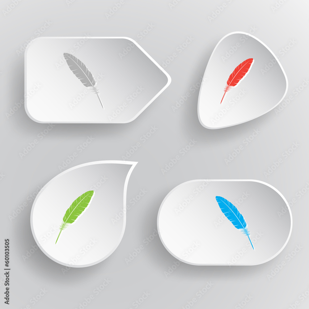 Feather. White flat vector buttons on gray background. Feather. White flat vector buttons on gray background.