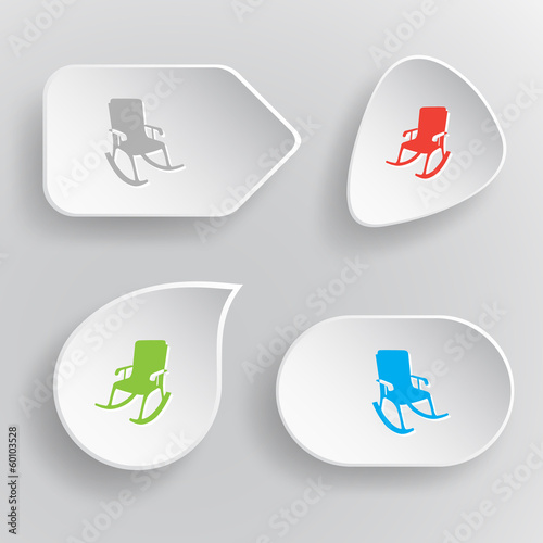 Armchair. White flat vector buttons on gray background.