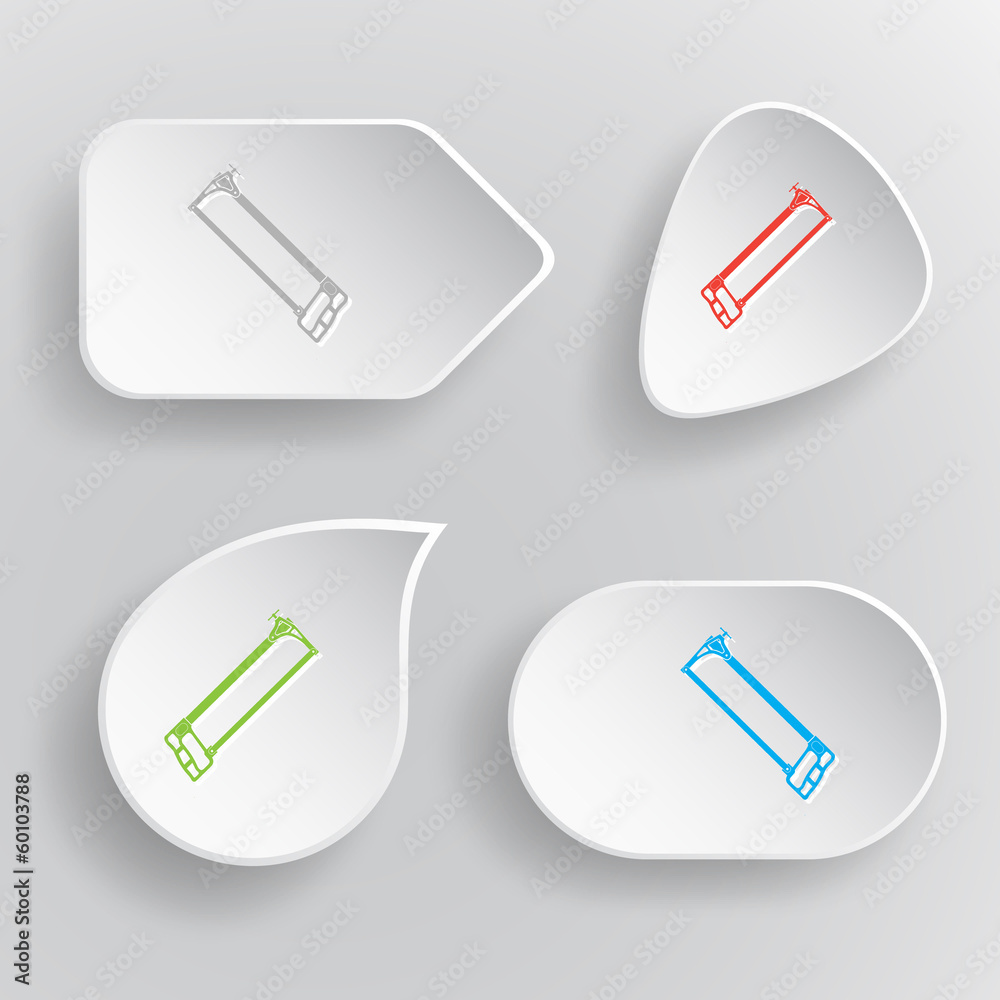 Hacksaw. White flat vector buttons on gray background.