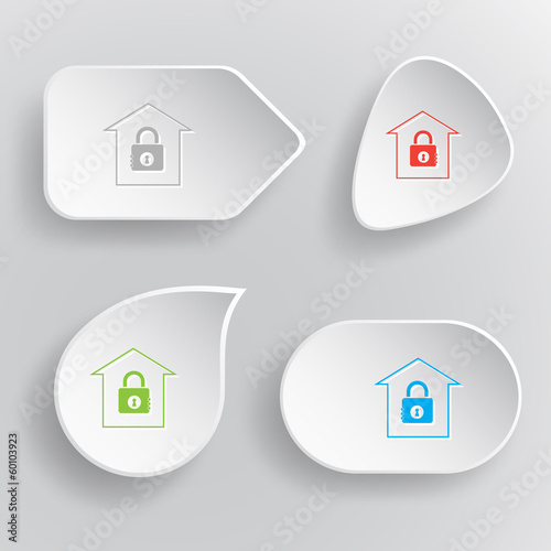 Bank. White flat vector buttons on gray background.