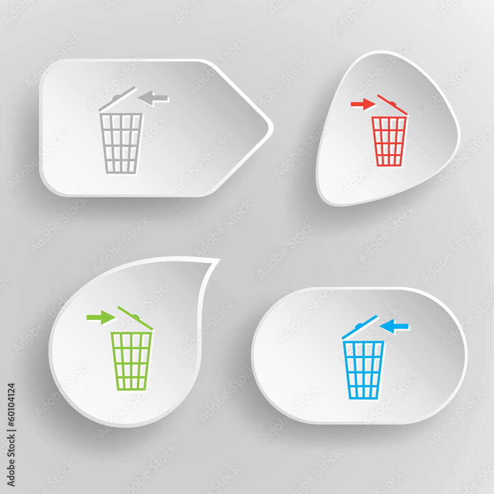 Recycling bin. White flat vector buttons on gray background. Recycling bin. White flat vector buttons on gray background.